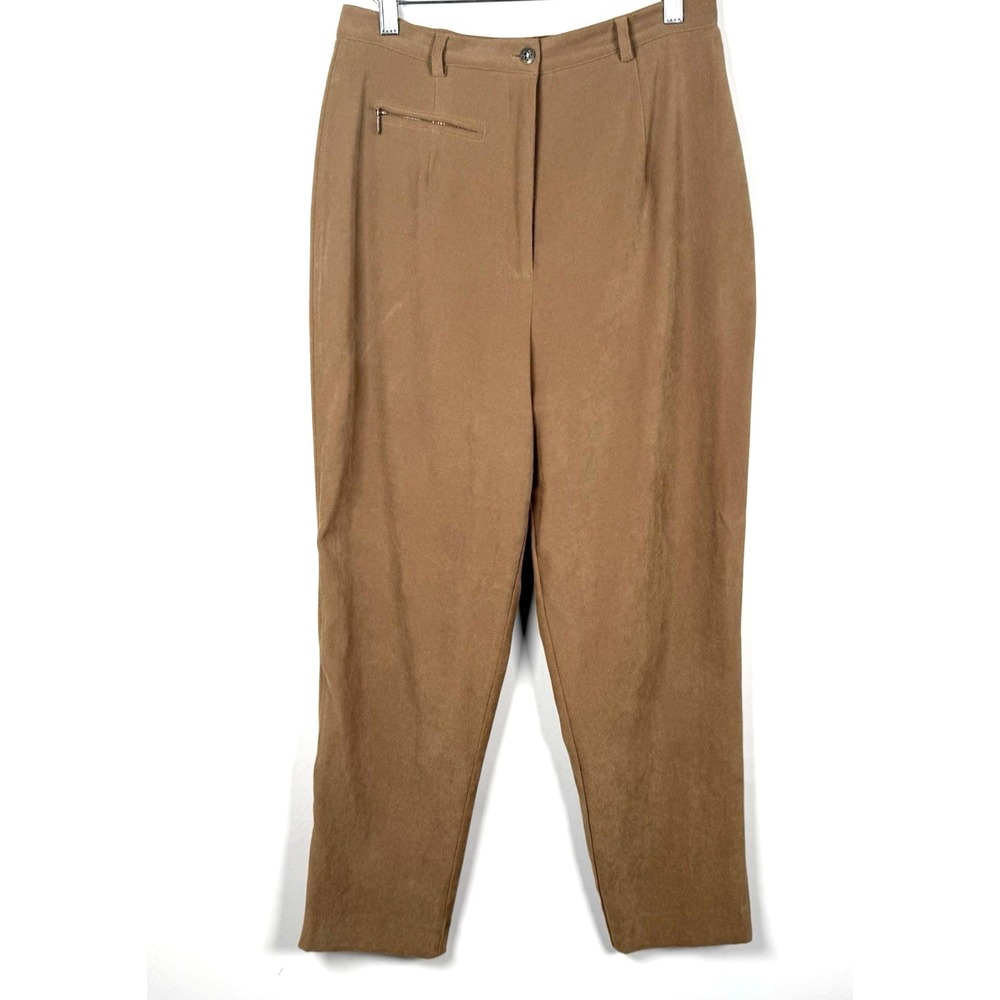 Coldwater Creek Brown High Waisted Tapered Leg Trousers Pleated Pants Sz 10P